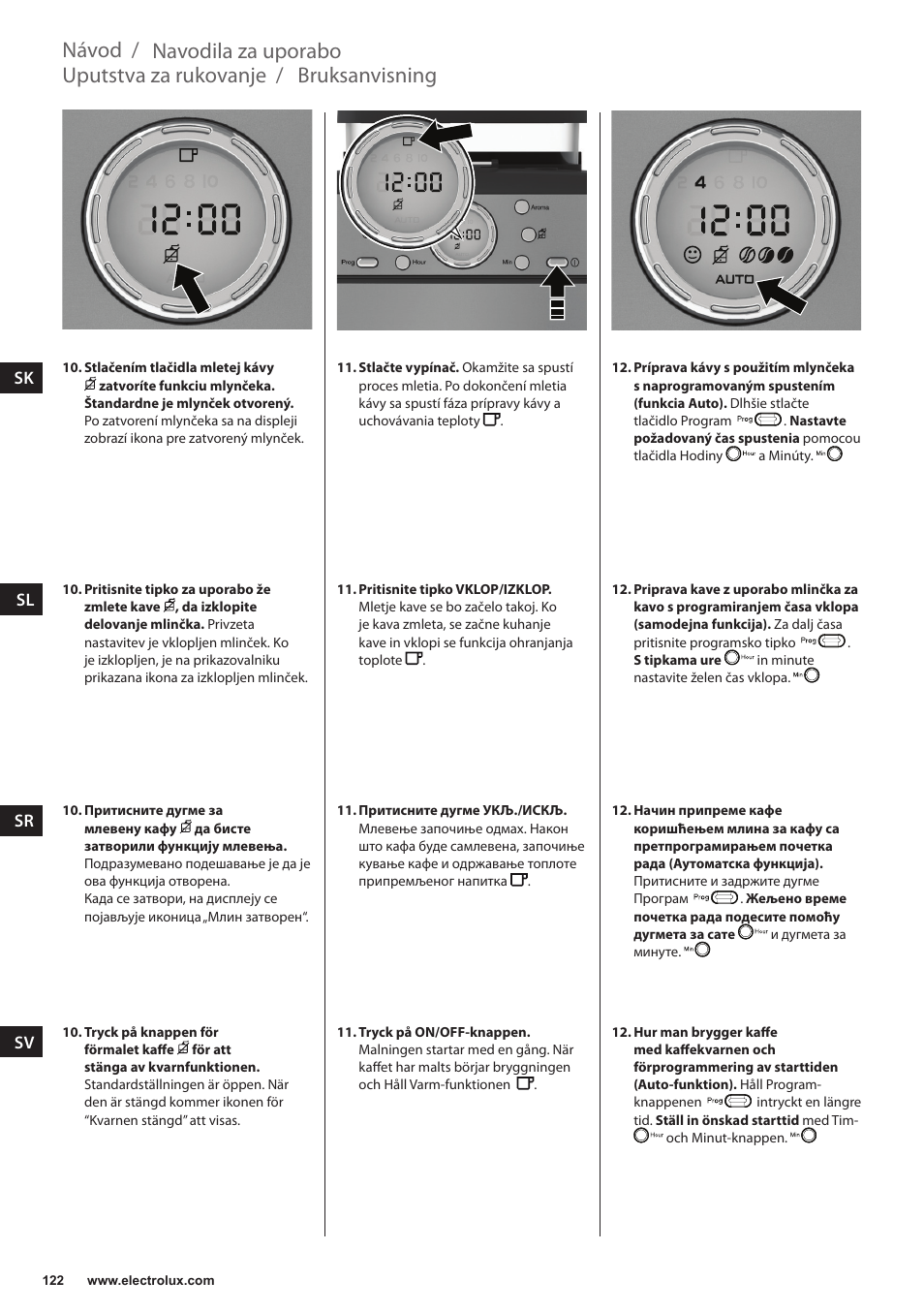 Bruksanvisning, Uputstva za rukovanje, Navodila za uporabo | Návod | Electrolux EKAM300 User Manual | Page 122 / 154