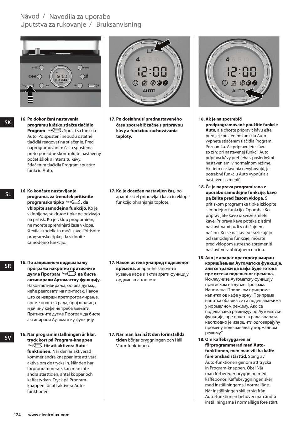 Bruksanvisning, Uputstva za rukovanje, Navodila za uporabo | Návod | Electrolux EKAM300 User Manual | Page 124 / 154