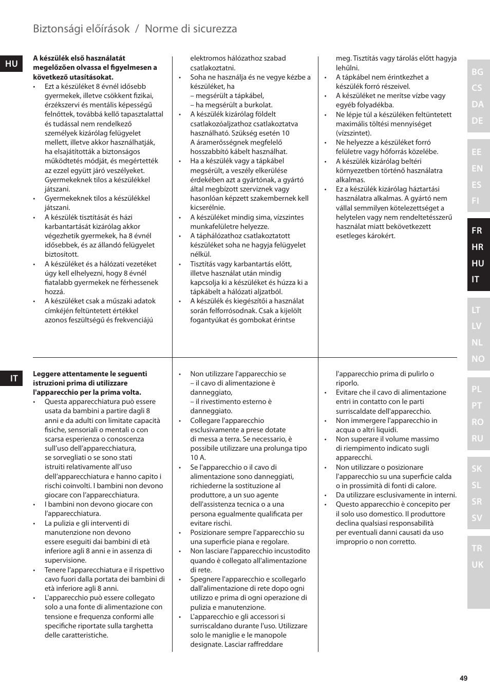 Norme di sicurezza, Biztonsági előírások | Electrolux EKAM300 User Manual | Page 49 / 154