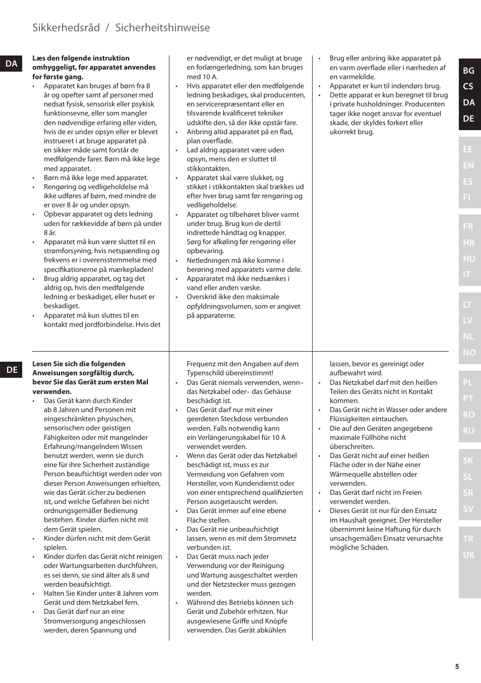 Sicherheitshinweise, Sikkerhedsråd | Electrolux EKAM300 User Manual | Page 5 / 154