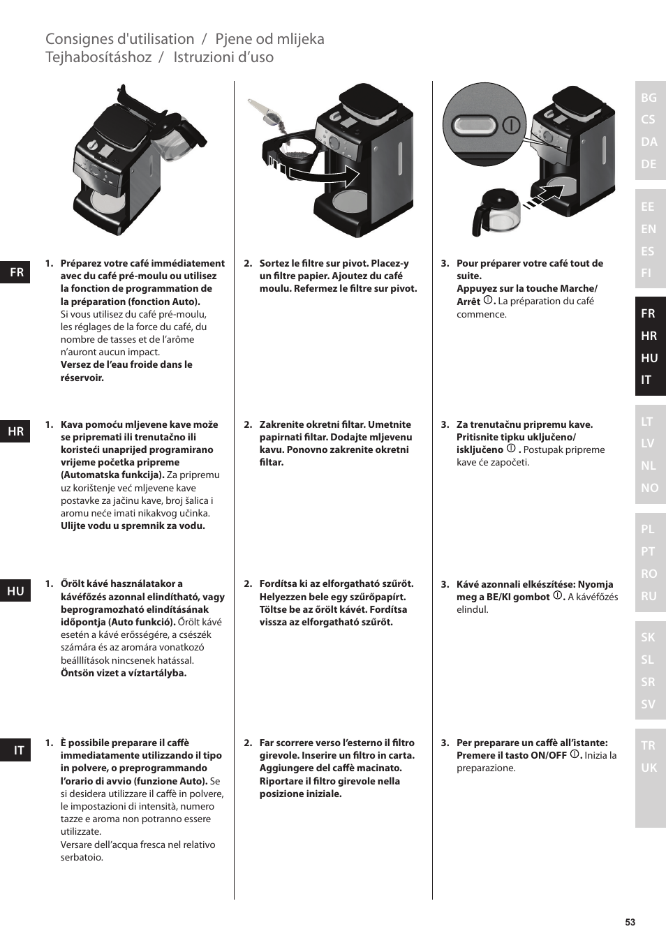 Istruzioni d’uso, Tejhabosításhoz, Pjene od mlijeka | Consignes d'utilisation | Electrolux EKAM300 User Manual | Page 53 / 154