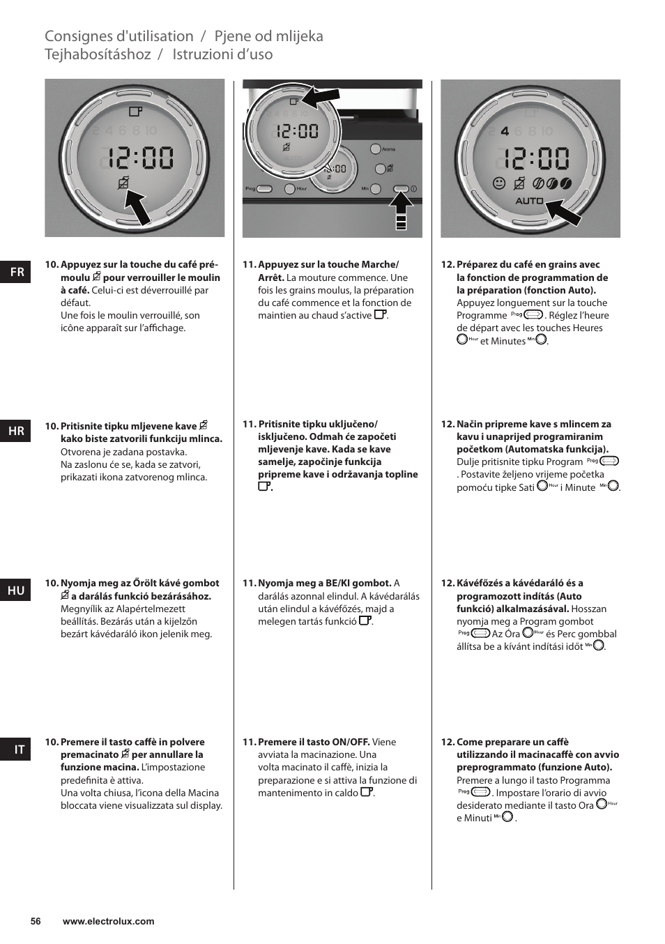 Istruzioni d’uso, Tejhabosításhoz, Pjene od mlijeka | Consignes d'utilisation | Electrolux EKAM300 User Manual | Page 56 / 154