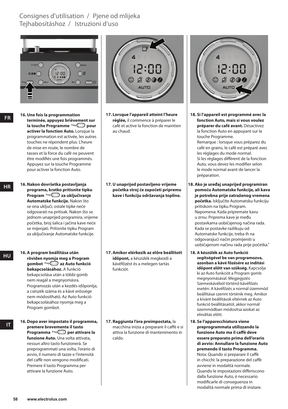 Istruzioni d’uso, Tejhabosításhoz, Pjene od mlijeka | Consignes d'utilisation | Electrolux EKAM300 User Manual | Page 58 / 154