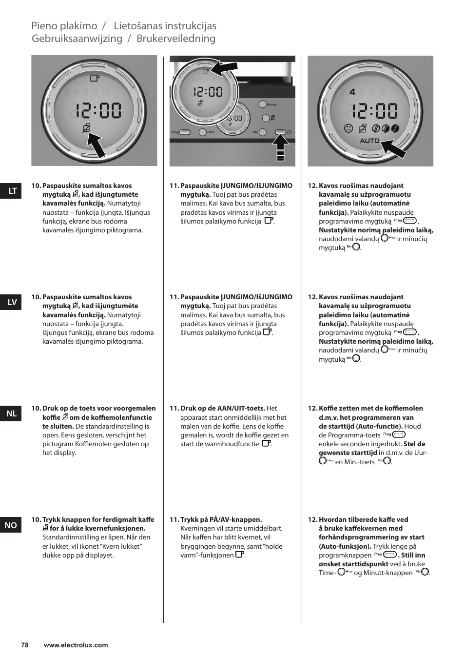 Brukerveiledning, Gebruiksaanwijzing, Lietošanas instrukcijas | Pieno plakimo | Electrolux EKAM300 User Manual | Page 78 / 154