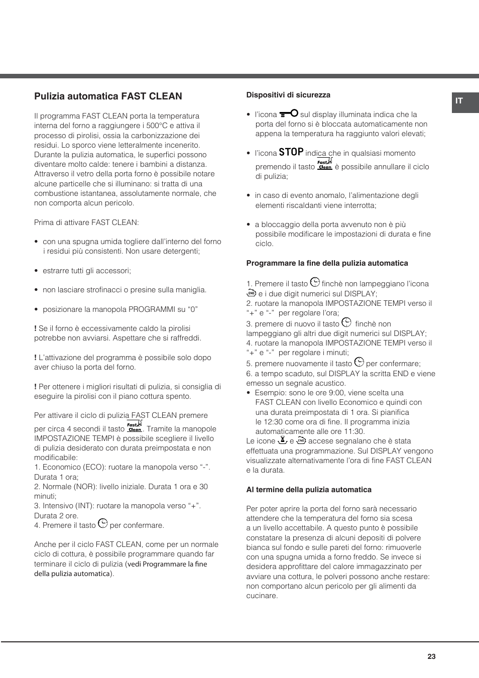 Pulizia automatica fast clean | Hotpoint Ariston CE6IFA.F X F-HA S User Manual | Page 23 / 68