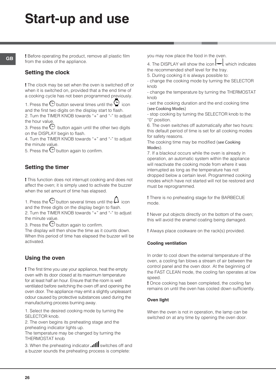 Start-up and use | Hotpoint Ariston CE6IFA.F X F-HA S User Manual | Page 26 / 68