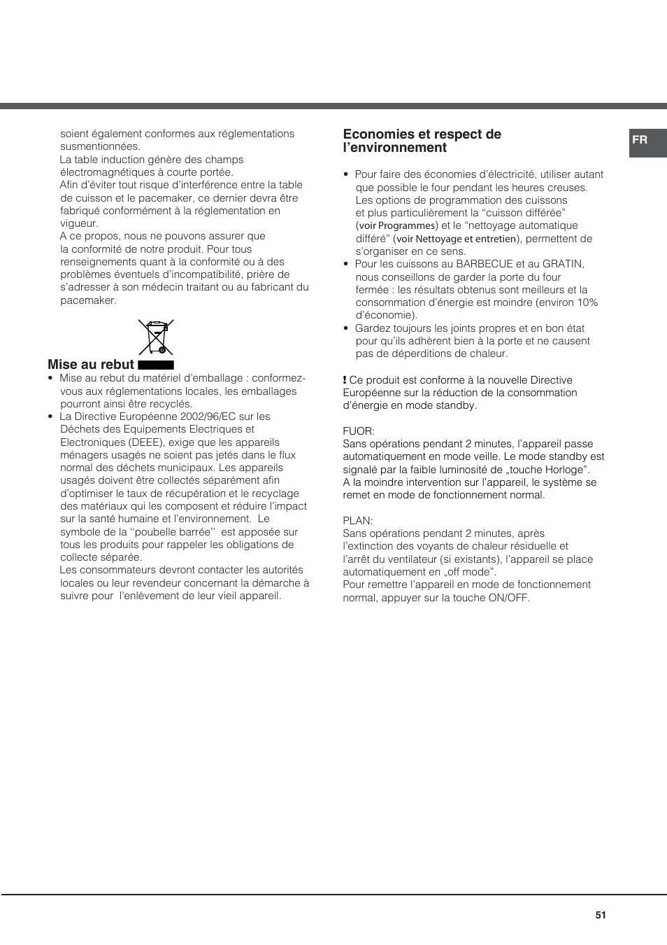 Mise au rebut, Economies et respect de l’environnement | Hotpoint Ariston CE6IFA.F X F-HA S User Manual | Page 51 / 68