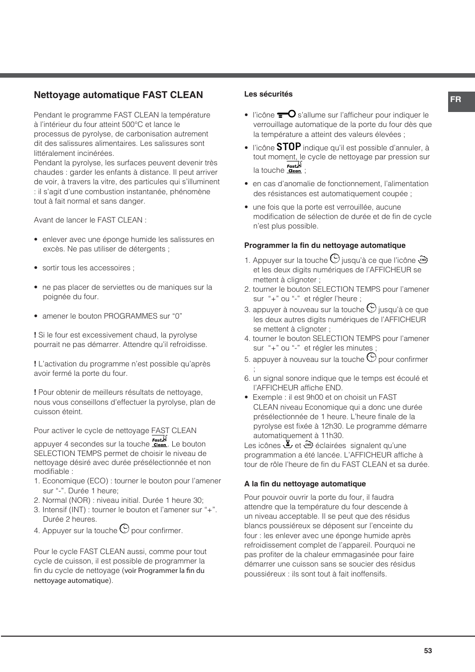Nettoyage automatique fast clean | Hotpoint Ariston CE6IFA.F X F-HA S User Manual | Page 53 / 68