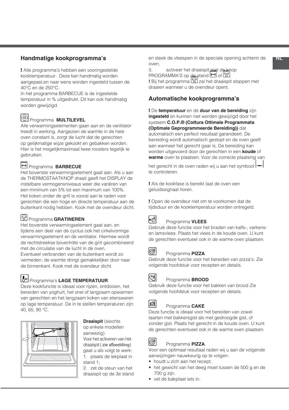 Handmatige kookprogramma’s, Automatische kookprogramma’s | Hotpoint Ariston CE6IFA.F X F-HA S User Manual | Page 57 / 68