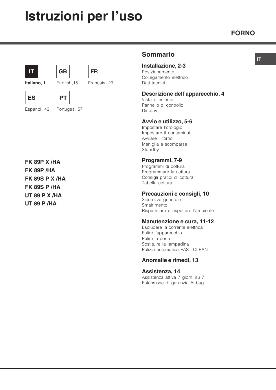 Hotpoint Ariston Luce FK 89 P X-HA User Manual | 72 pages