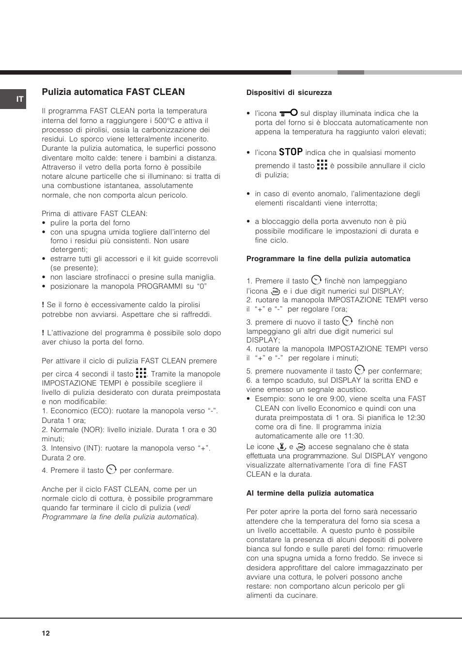 Pulizia automatica fast clean | Hotpoint Ariston Luce FK 89 P X-HA User Manual | Page 12 / 72