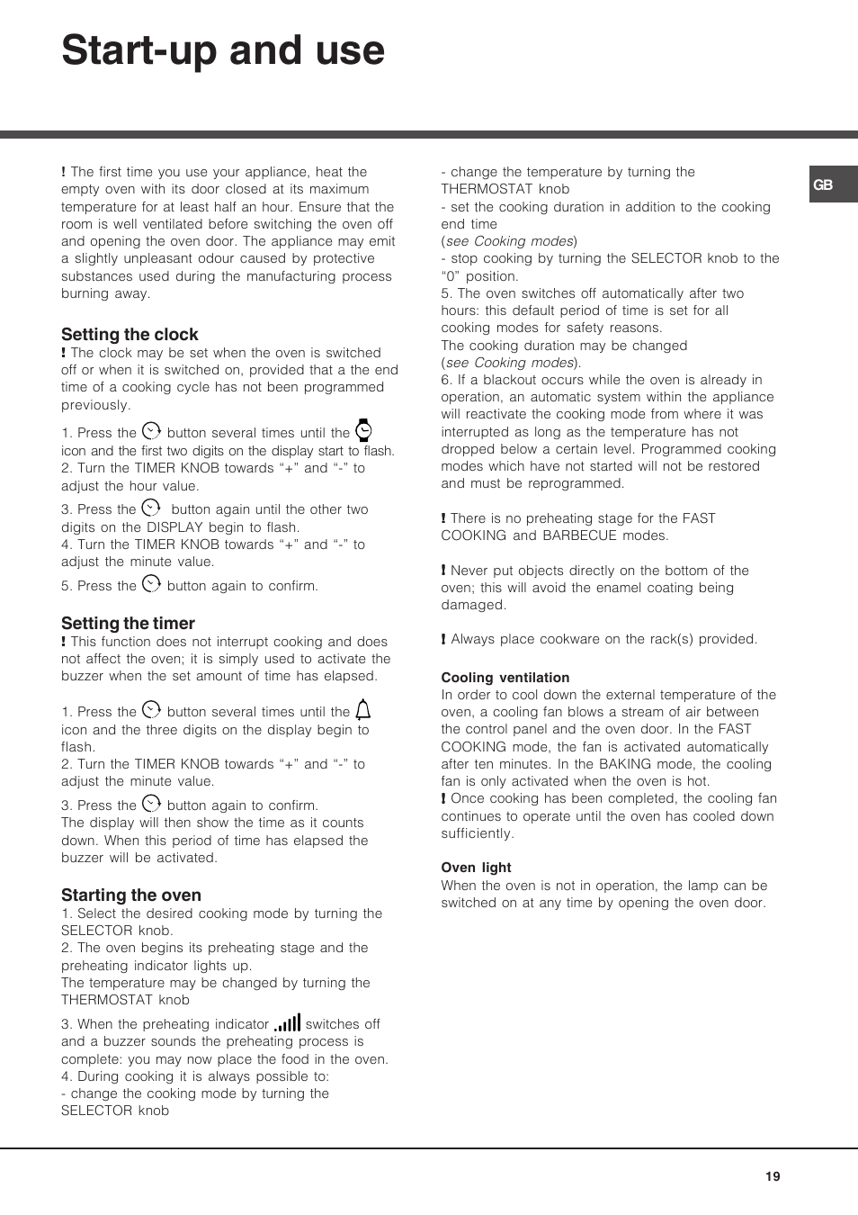 Start-up and use | Hotpoint Ariston Luce FK 89 P X-HA User Manual | Page 19 / 72