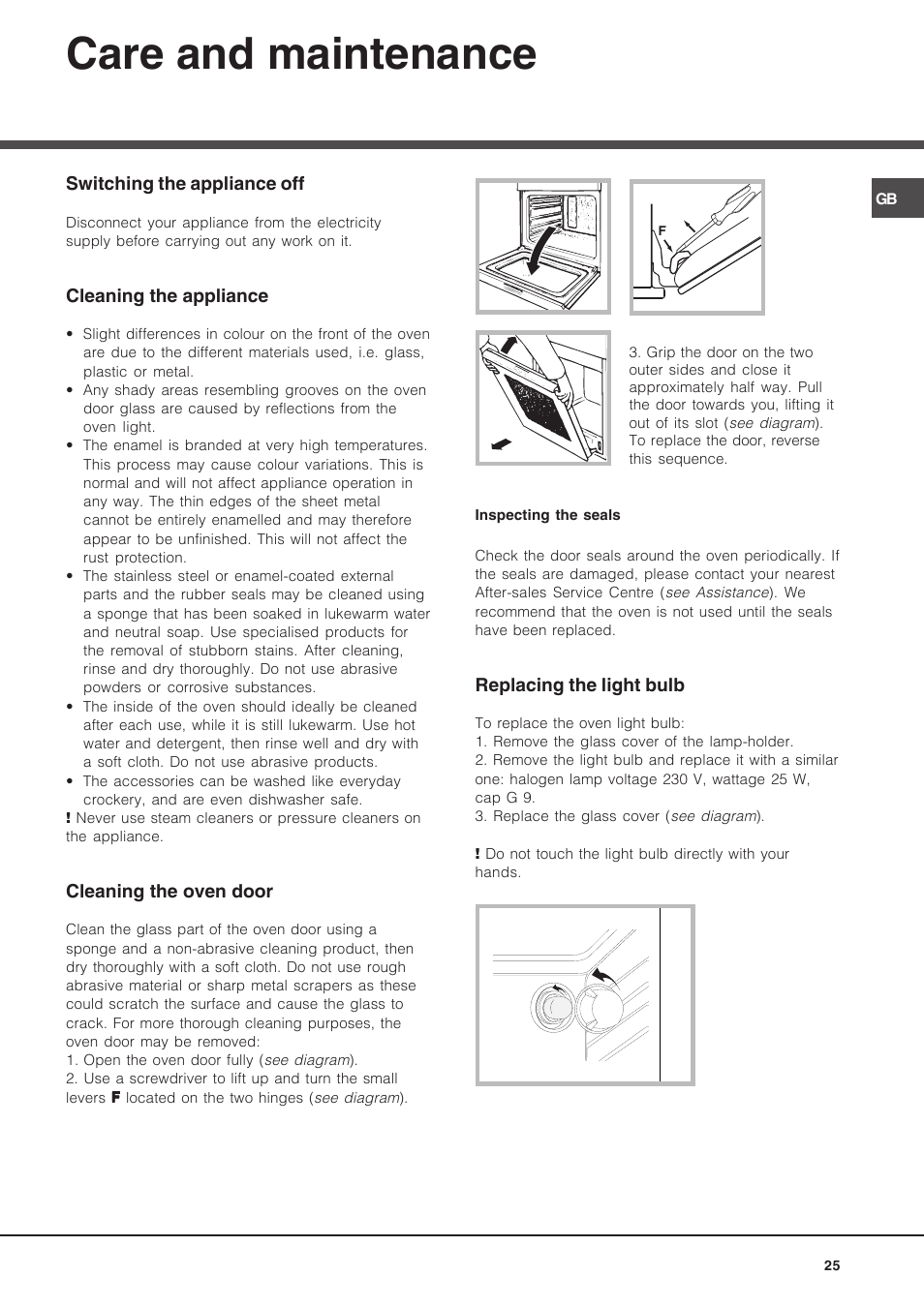 Care and maintenance | Hotpoint Ariston Luce FK 89 P X-HA User Manual | Page 25 / 72