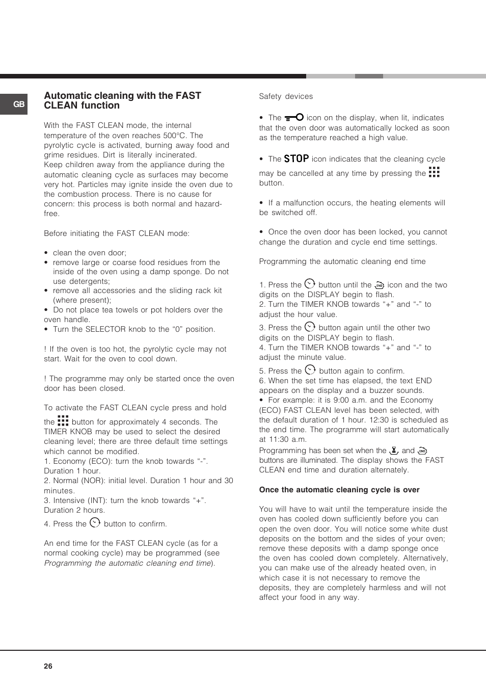 Automatic cleaning with the fast clean function | Hotpoint Ariston Luce FK 89 P X-HA User Manual | Page 26 / 72