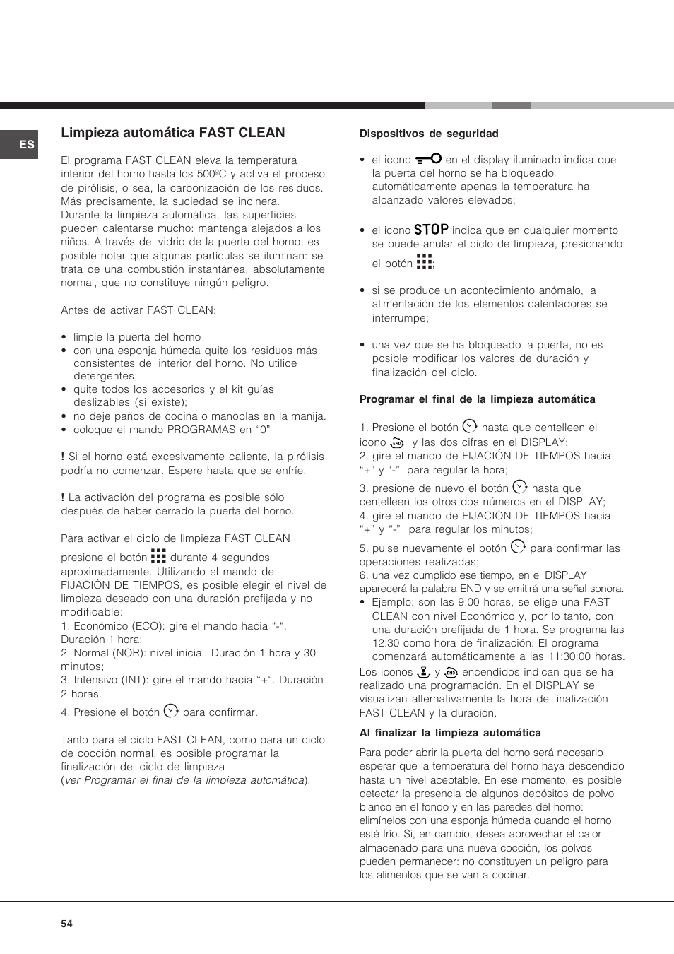 Limpieza automática fast clean | Hotpoint Ariston Luce FK 89 P X-HA User Manual | Page 54 / 72