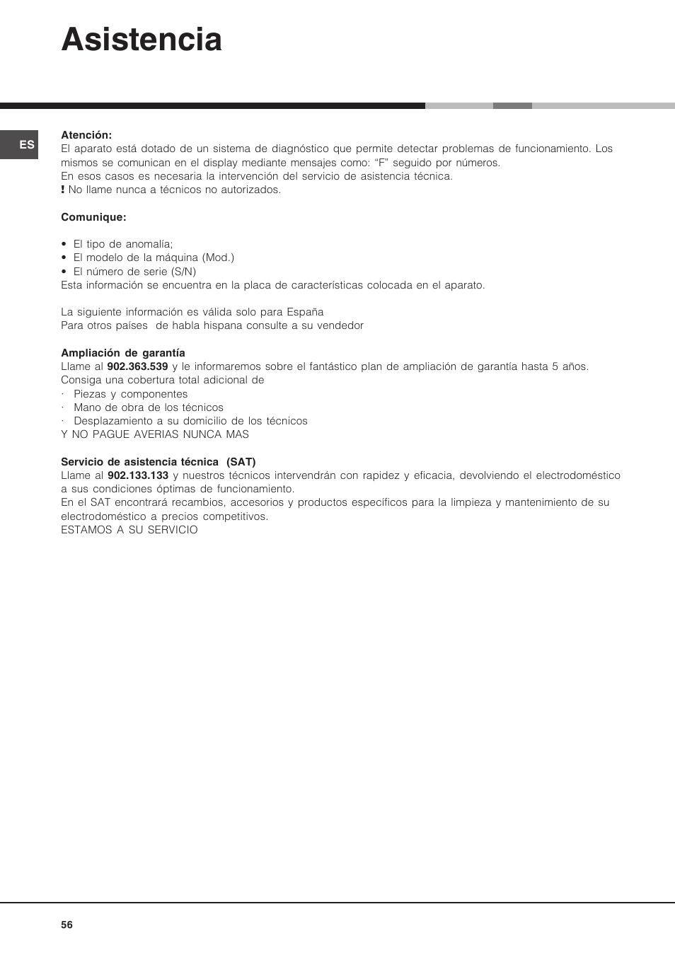 Asistencia | Hotpoint Ariston Luce FK 89 P X-HA User Manual | Page 56 / 72