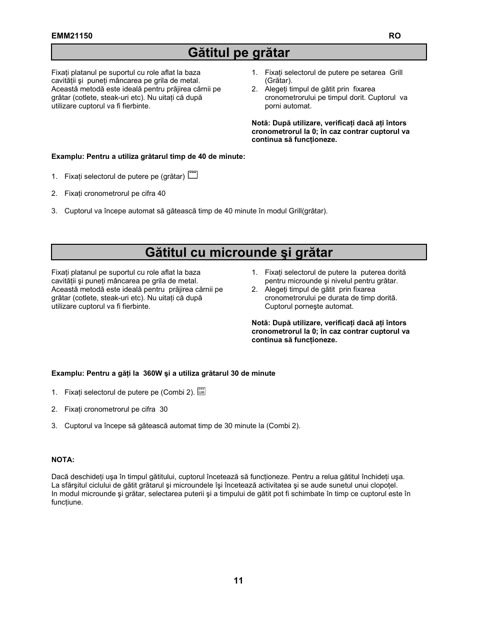 Gătitul pe grătar gătitul cu microunde şi grătar | Electrolux EMM21150S User Manual | Page 115 / 164