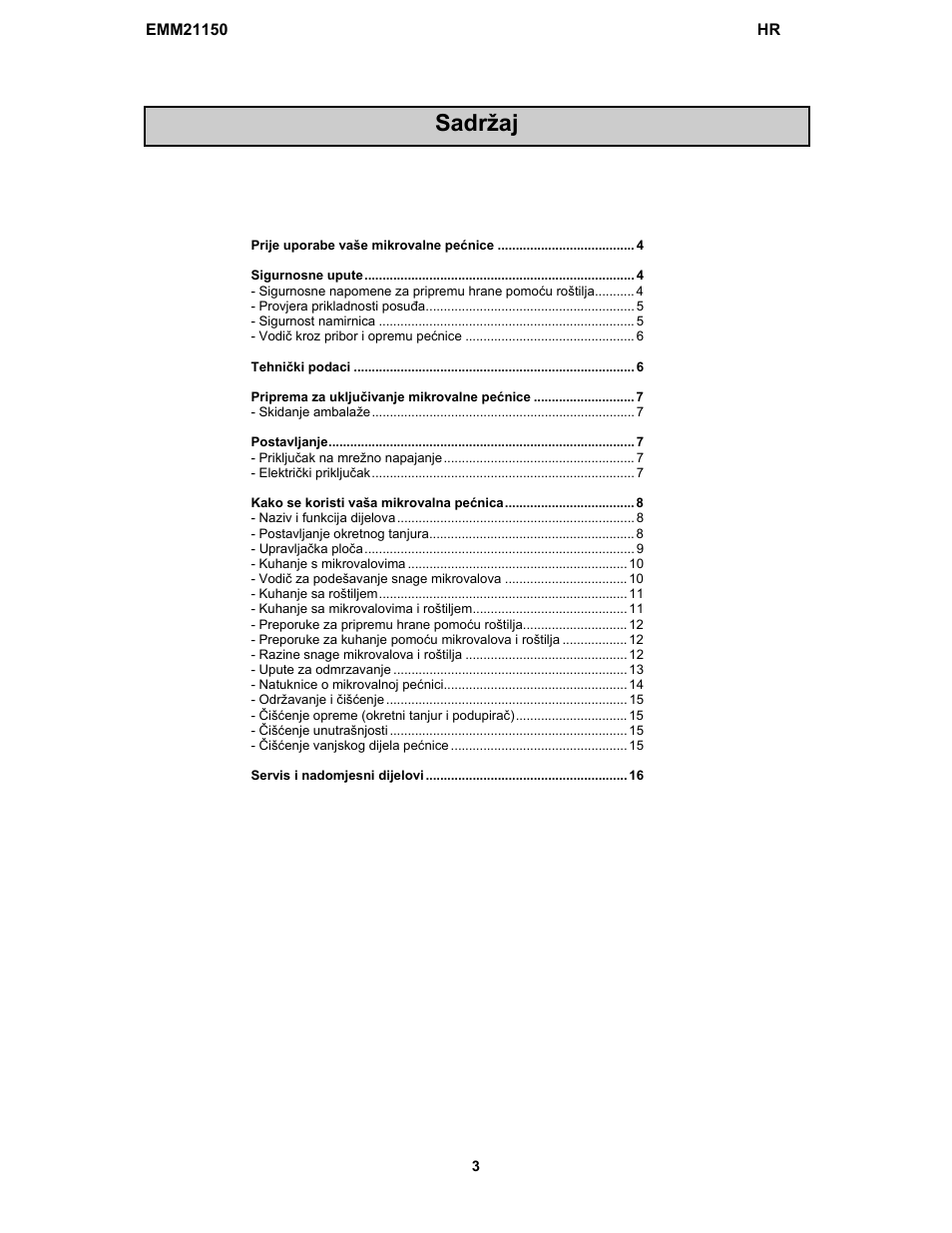 Sadržaj | Electrolux EMM21150S User Manual | Page 18 / 164