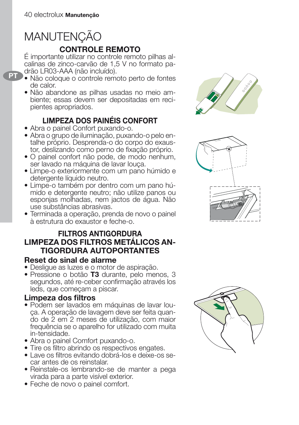 Manutenção | Electrolux EFG60750X User Manual | Page 40 / 62