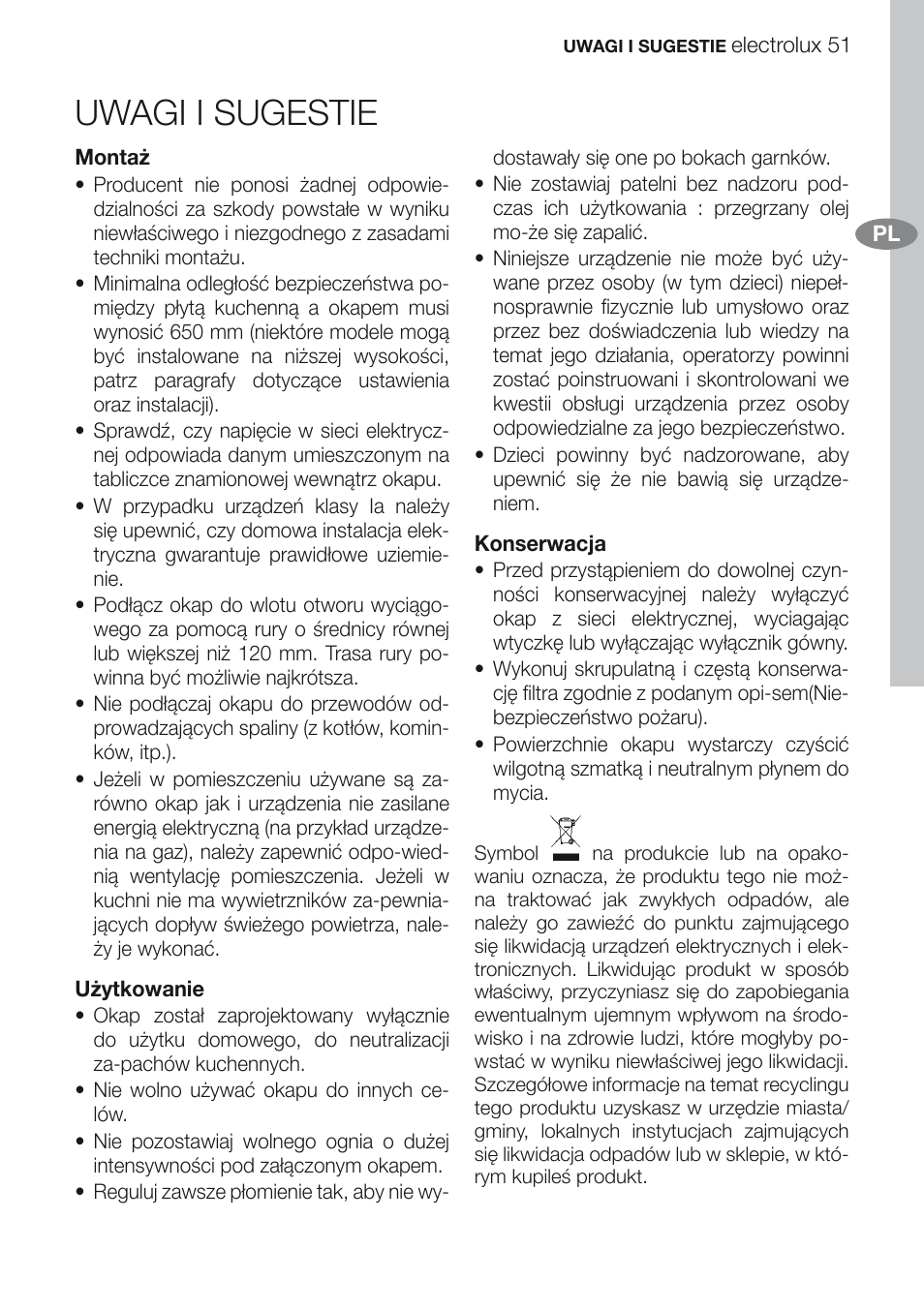 Uwagi i sugestie | Electrolux EFG60750X User Manual | Page 51 / 62