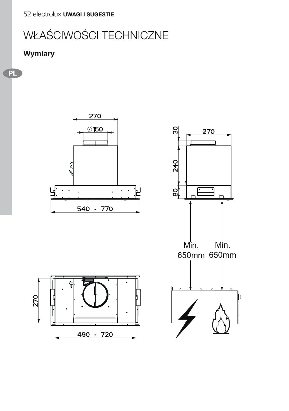 Właściwości techniczne | Electrolux EFG60750X User Manual | Page 52 / 62