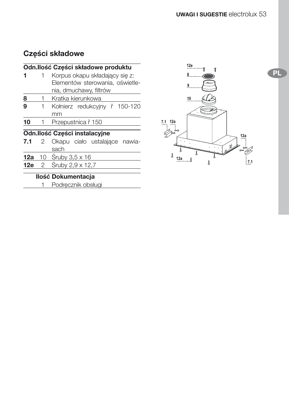 Części składowe, Electrolux 53 pl | Electrolux EFG60750X User Manual | Page 53 / 62