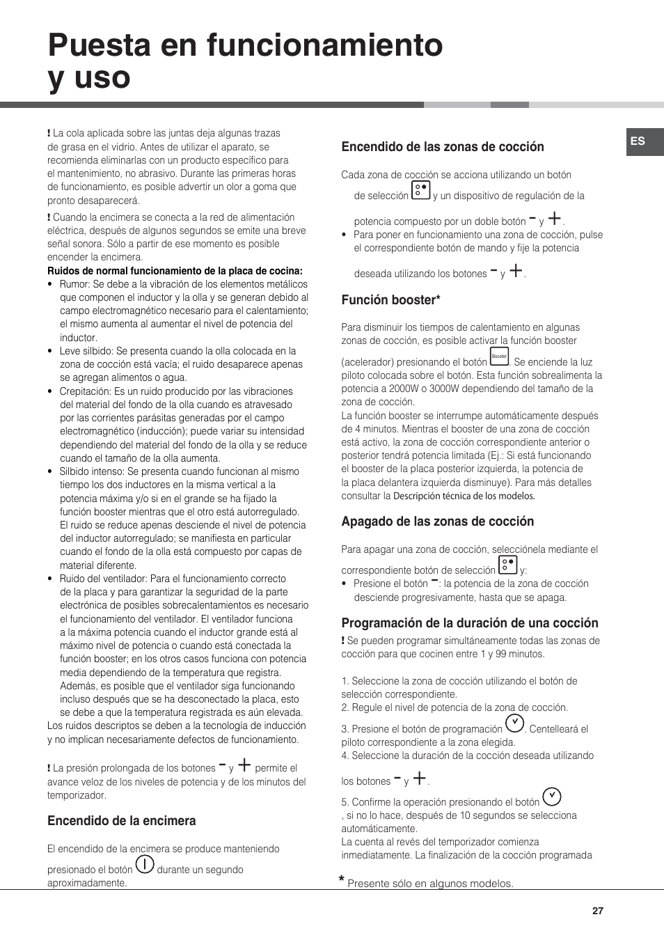 Puesta en funcionamiento y uso | Hotpoint Ariston KIC 644 C User Manual | Page 27 / 84