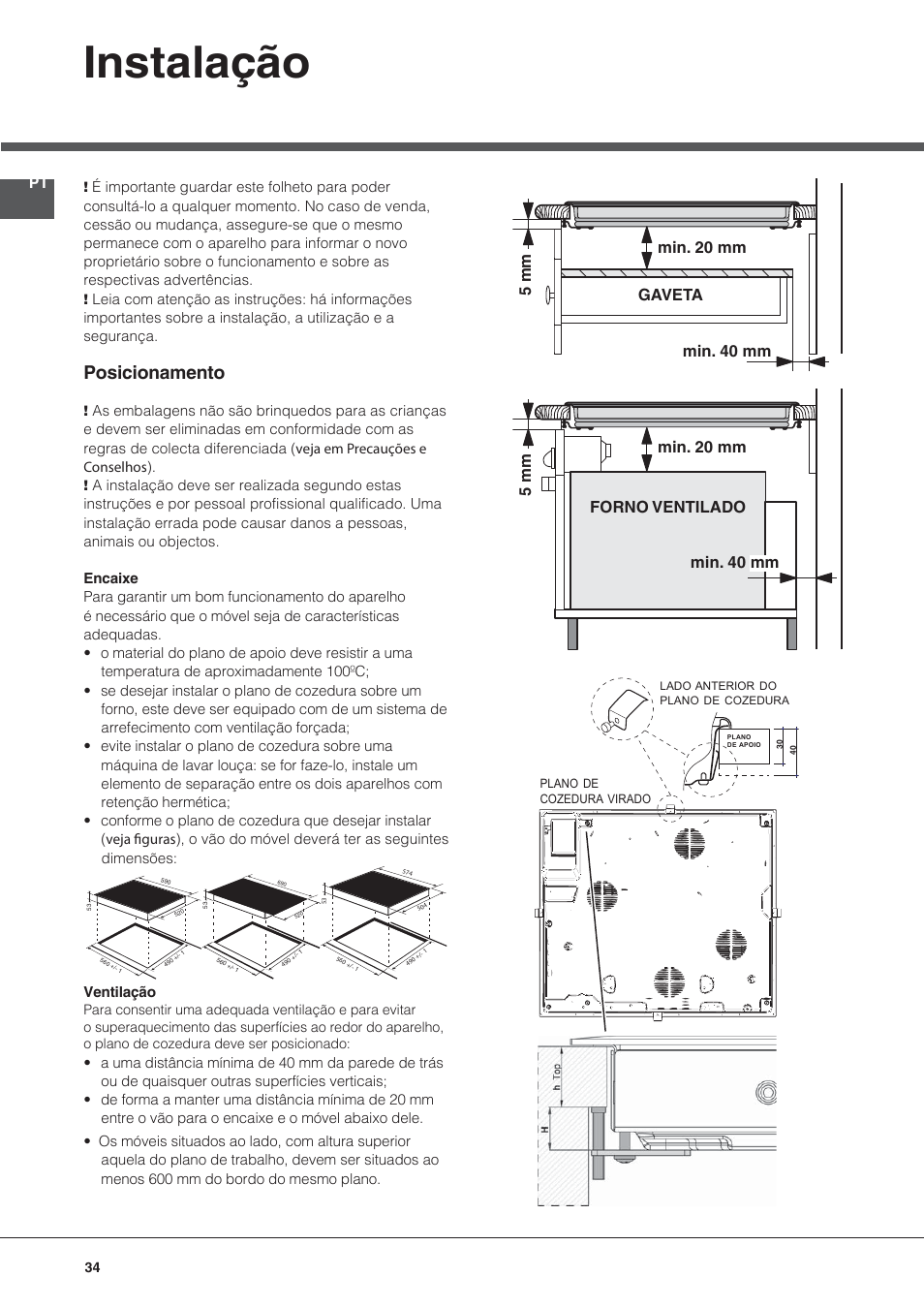 Instalação, Posicionamento | Hotpoint Ariston KIC 644 C User Manual | Page 34 / 84