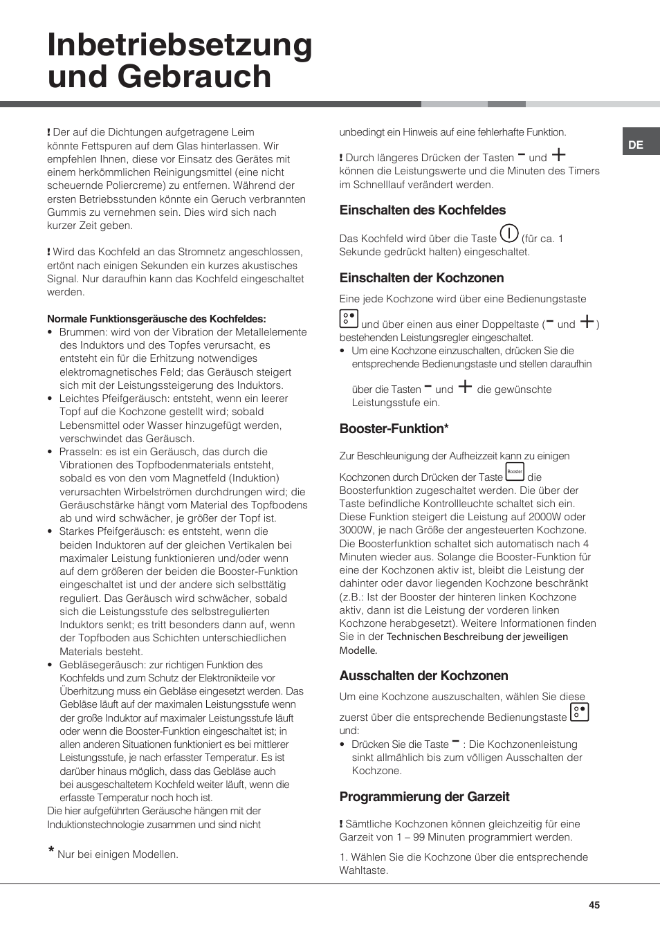 Inbetriebsetzung und gebrauch | Hotpoint Ariston KIC 644 C User Manual | Page 45 / 84