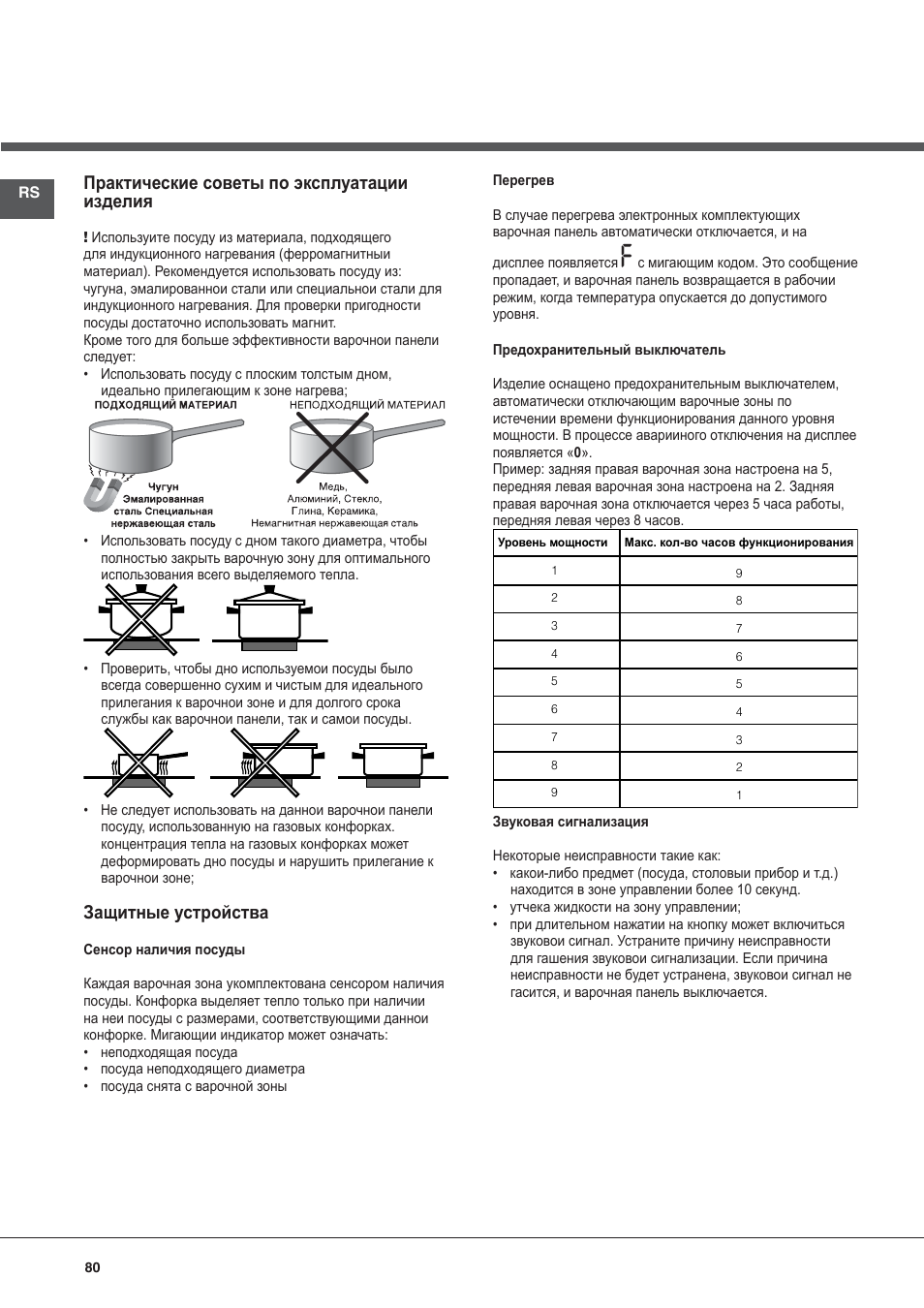 Практические советы по эксплуатации изделия, Защитные устройства | Hotpoint Ariston KIC 644 C User Manual | Page 80 / 84