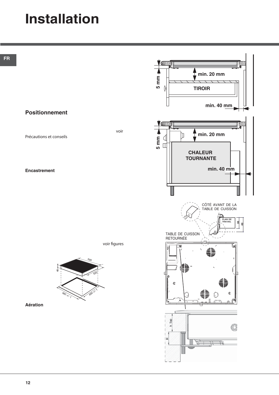 Installation, Positionnement | Hotpoint Ariston KRM 640 C User Manual | Page 12 / 76