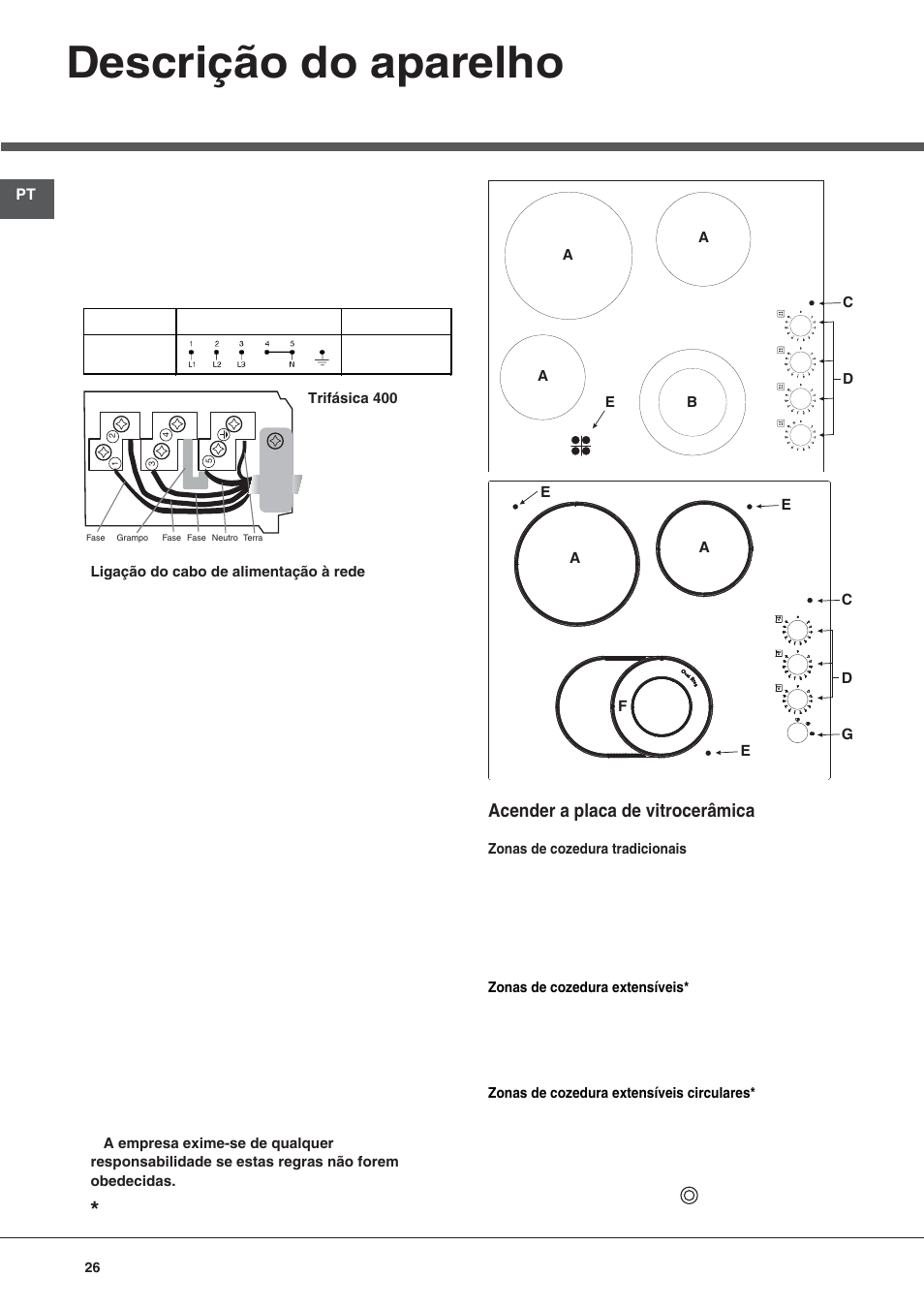 Descrição do aparelho, Acender a placa de vitrocerâmica | Hotpoint Ariston KRM 640 C User Manual | Page 26 / 76