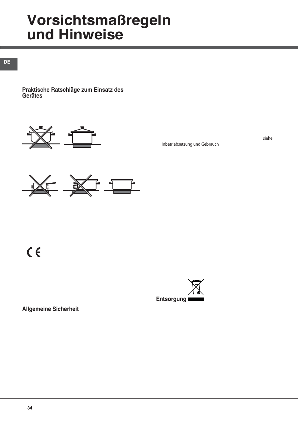 Vorsichtsmaßregeln und hinweise | Hotpoint Ariston KRM 640 C User Manual | Page 34 / 76