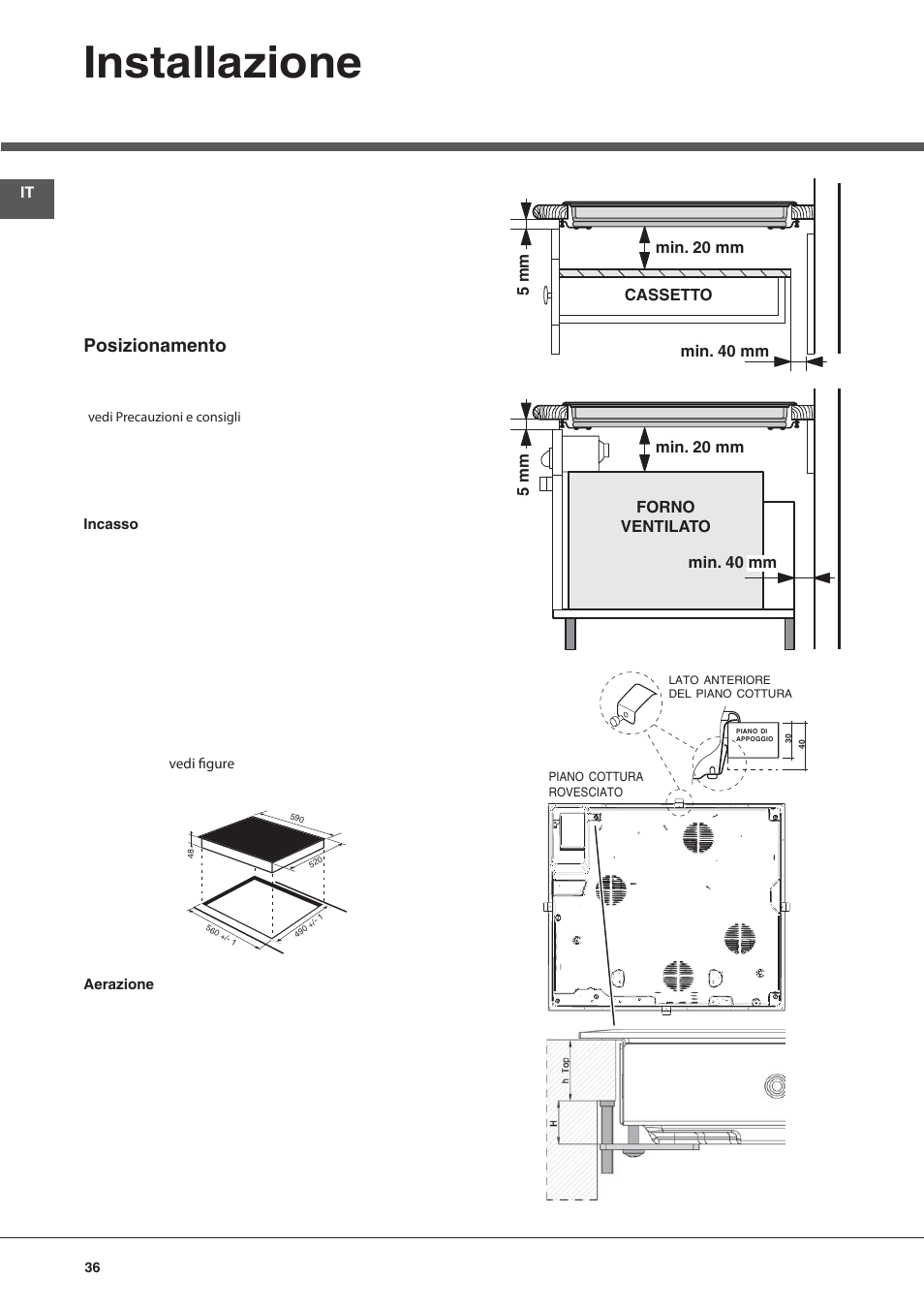 Installazione, Posizionamento | Hotpoint Ariston KRM 640 C User Manual | Page 36 / 76