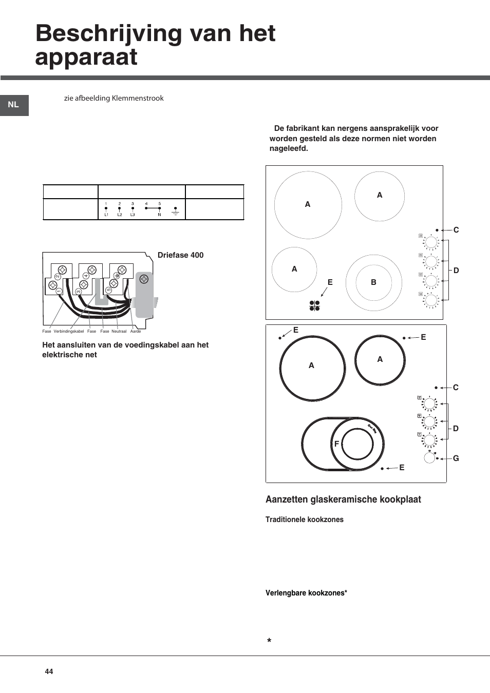 Beschrijving van het apparaat, Aanzetten glaskeramische kookplaat | Hotpoint Ariston KRM 640 C User Manual | Page 44 / 76