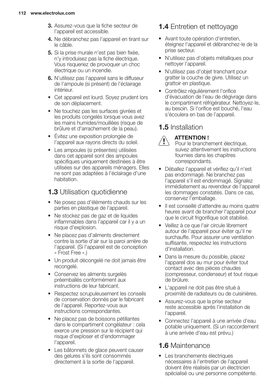 3 utilisation quotidienne, 4 entretien et nettoyage, 5 installation | 6 maintenance | Electrolux EN2401AOX User Manual | Page 112 / 128