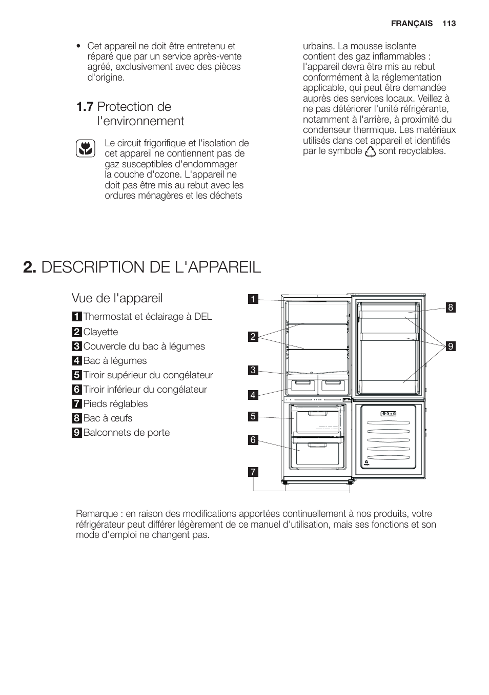 Description de l'appareil, 7 protection de l'environnement, Vue de l'appareil | Electrolux EN2401AOX User Manual | Page 113 / 128