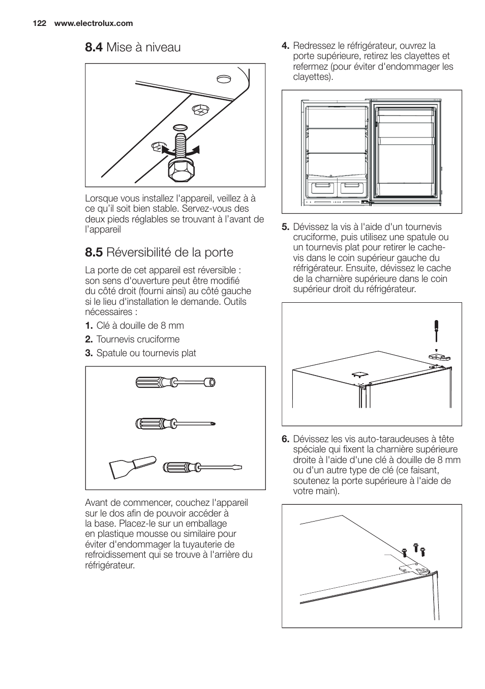 4 mise à niveau, 5 réversibilité de la porte | Electrolux EN2401AOX User Manual | Page 122 / 128