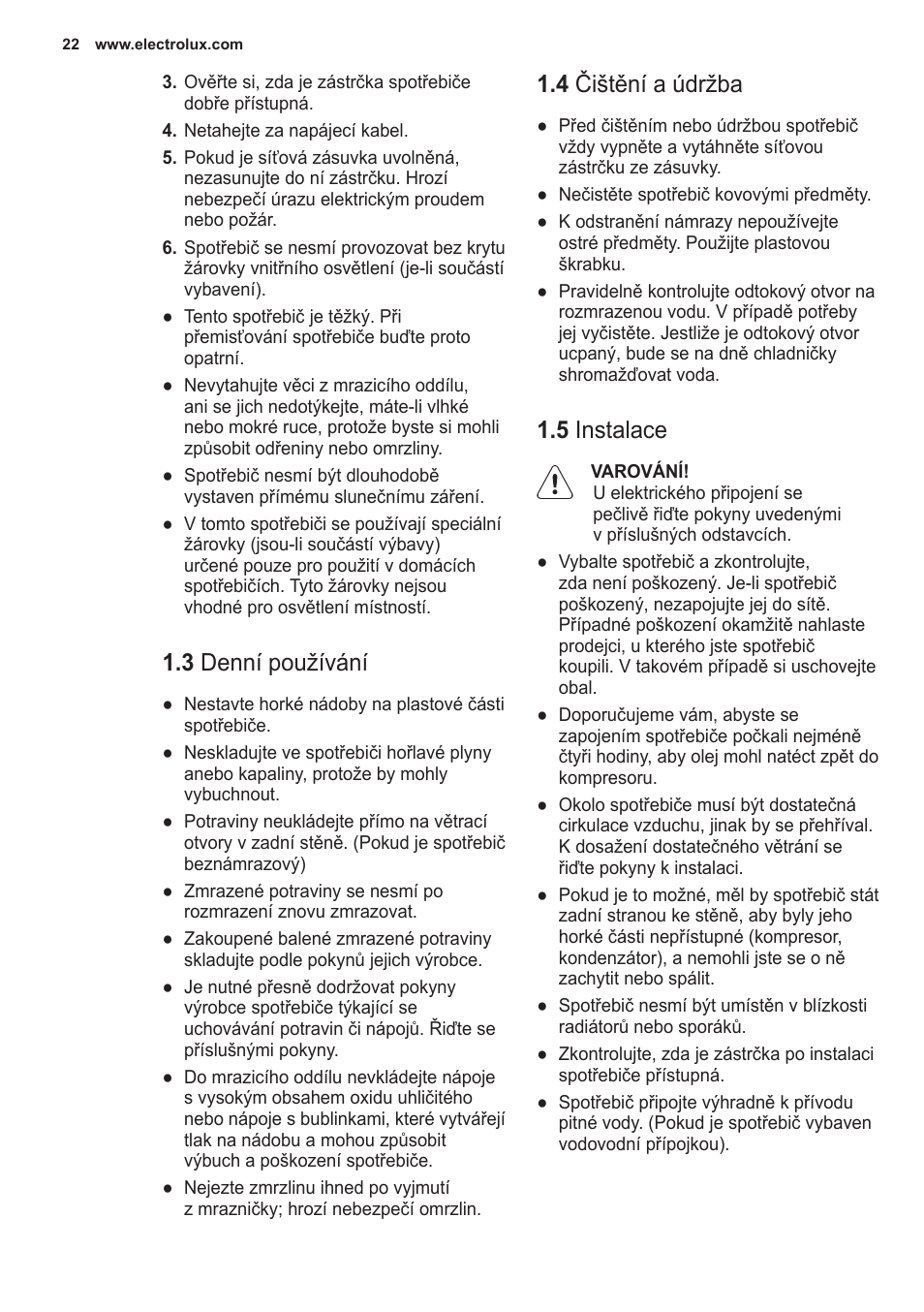 3 denní používání, 4 čištění a údržba, 5 instalace | Electrolux EN2401AOX User Manual | Page 22 / 128