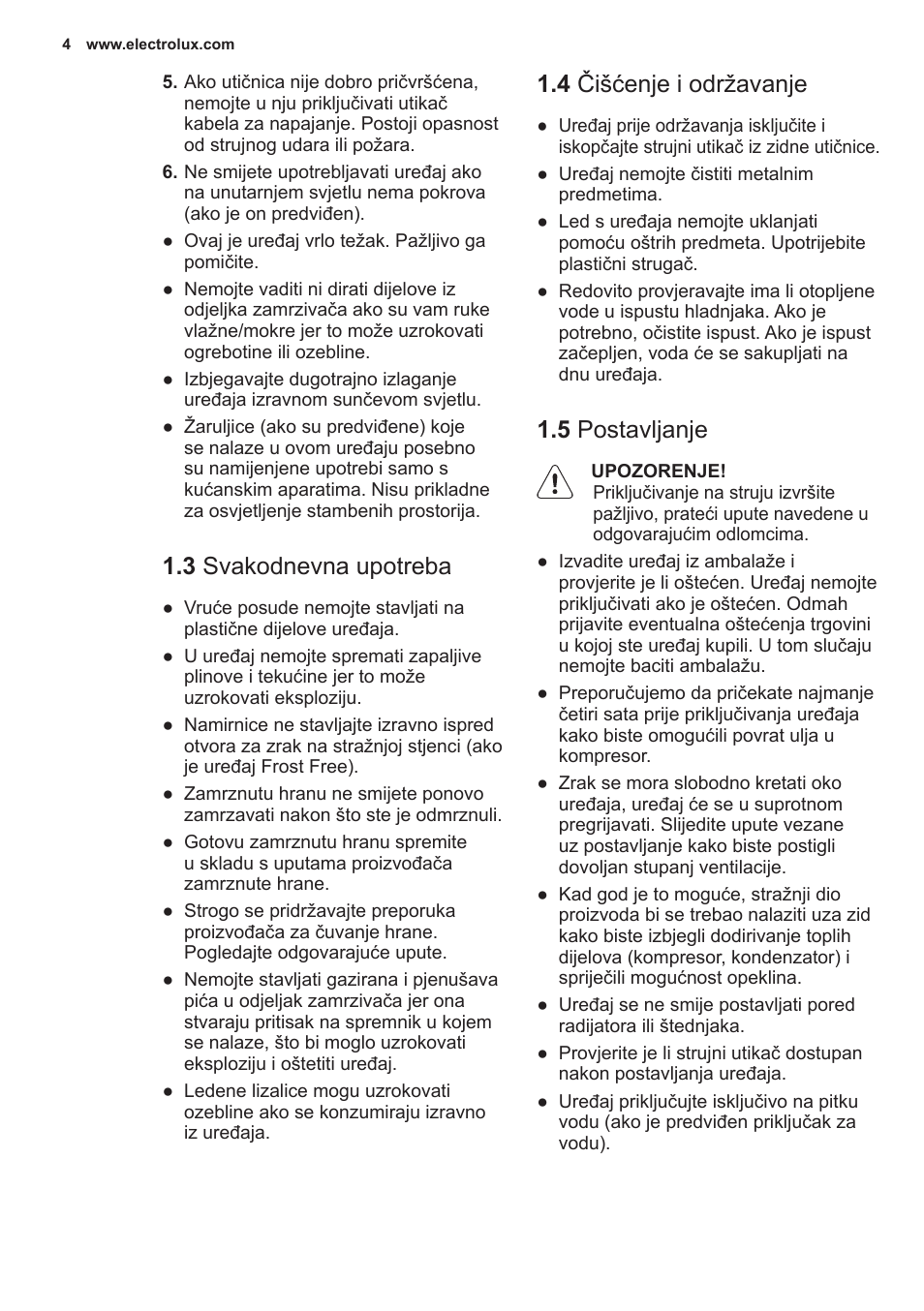 3 svakodnevna upotreba, 4 čišćenje i održavanje, 5 postavljanje | Electrolux EN2401AOX User Manual | Page 4 / 128