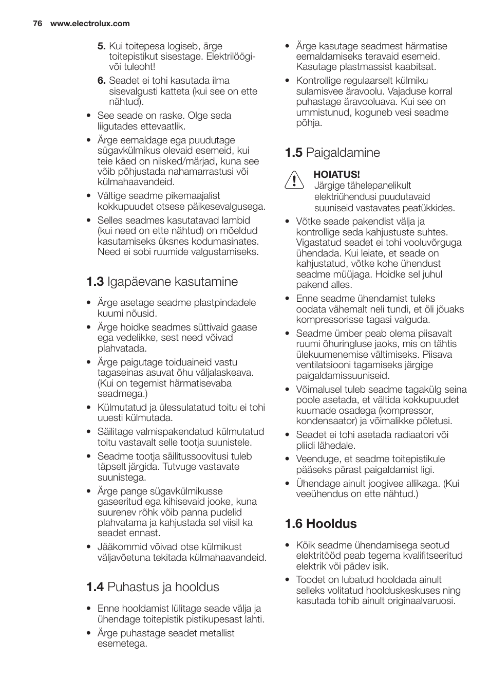 3 igapäevane.kasutamine, 4 puhastus.ja.hooldus, 5 paigaldamine | 6 hooldus | Electrolux EN2401AOX User Manual | Page 76 / 128