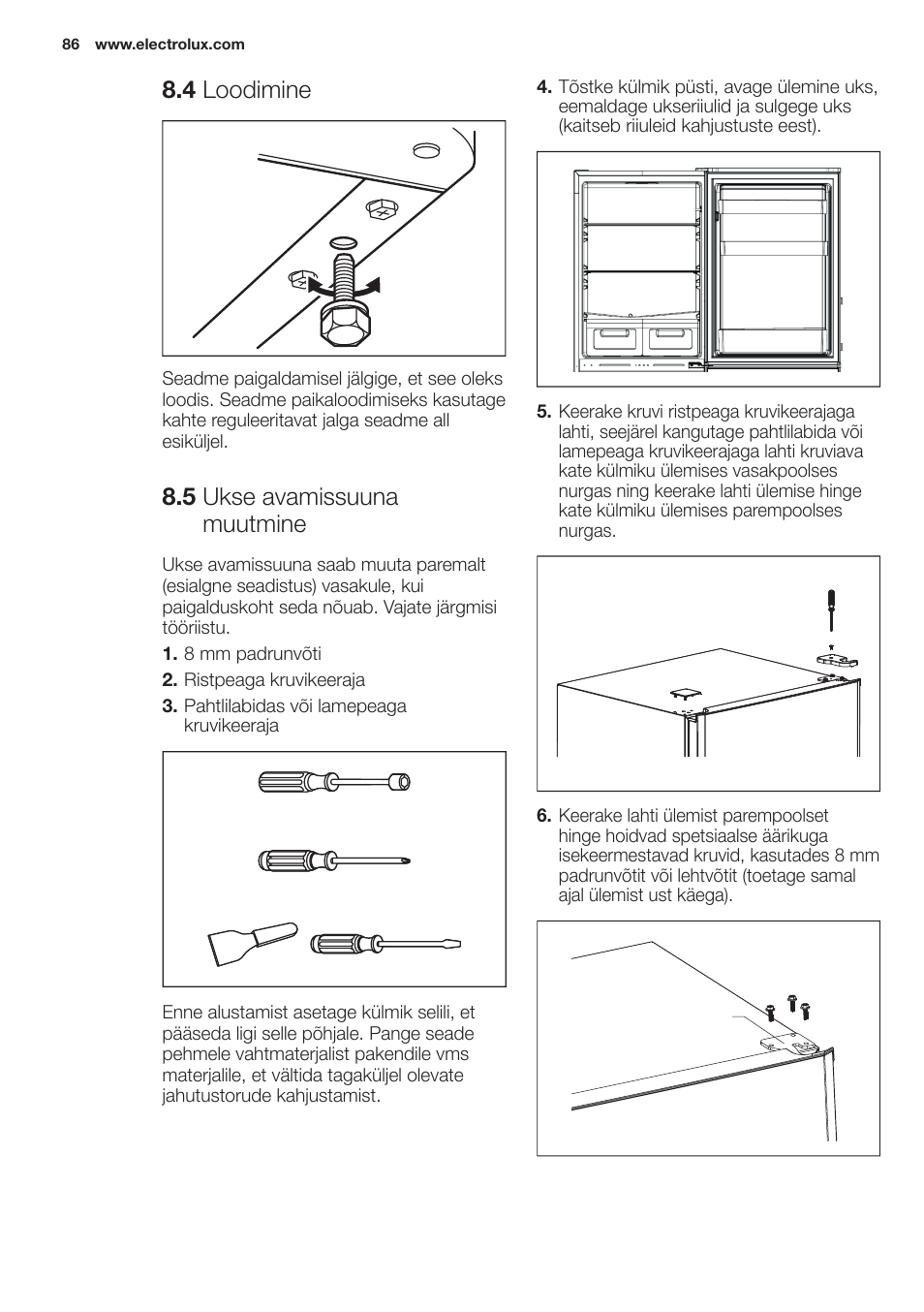 4 loodimine, 5 .ukse.avamissuuna. muutmine | Electrolux EN2401AOX User Manual | Page 86 / 128