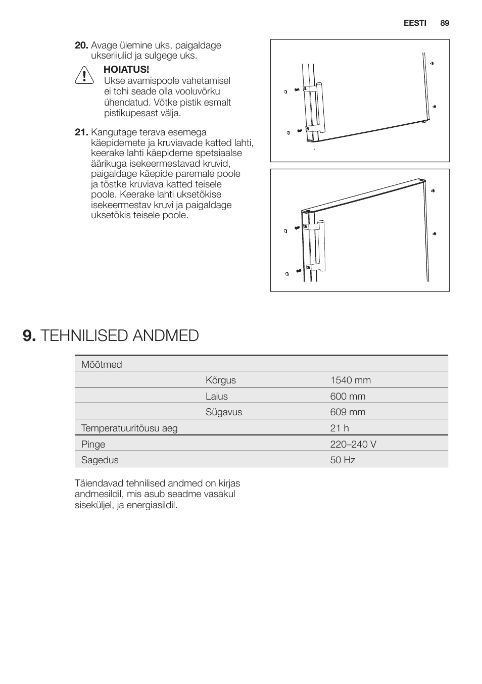 Tehnilised.andmed | Electrolux EN2401AOX User Manual | Page 89 / 128