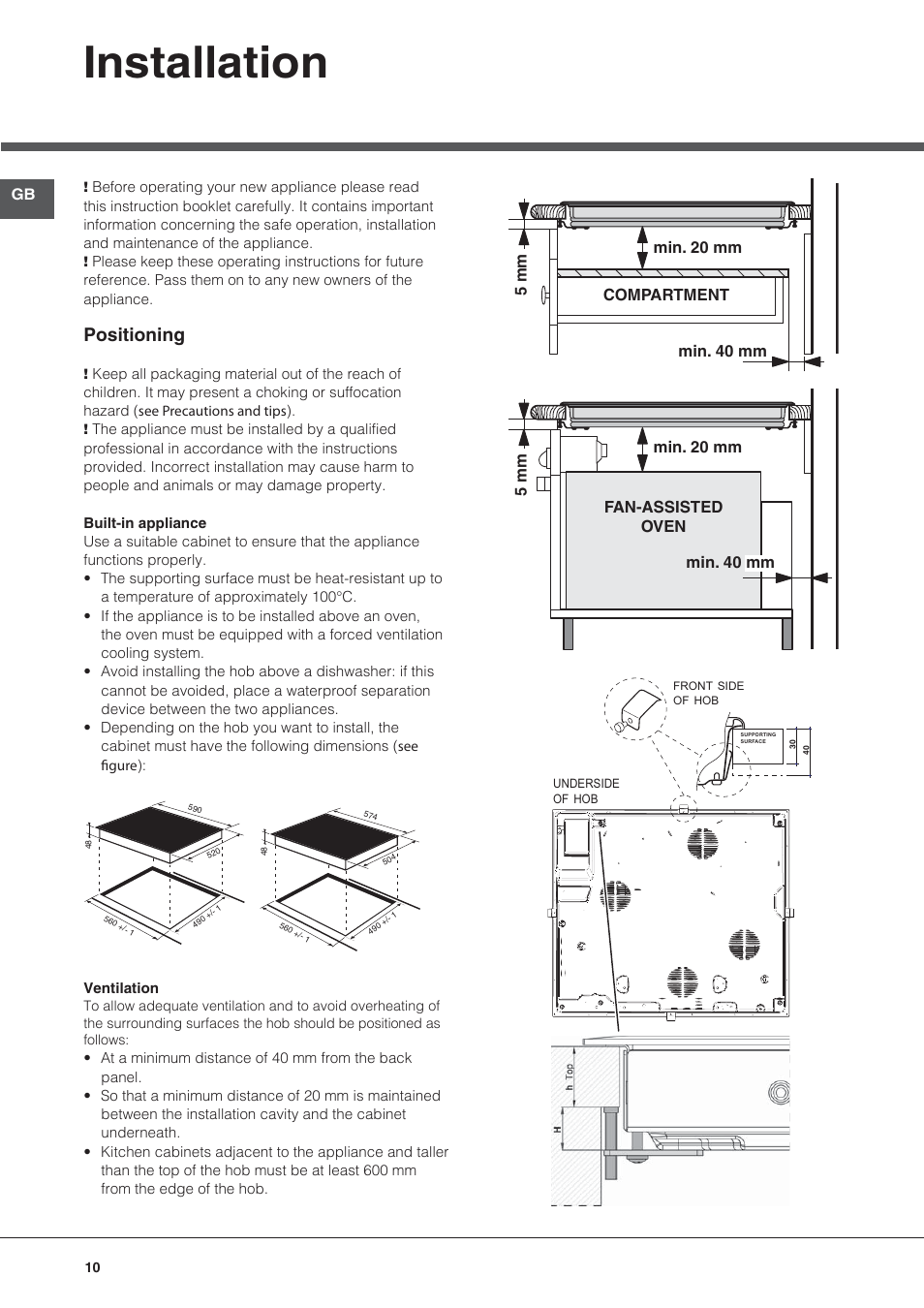 Bez nazwy-2, Installation, Positioning | Hotpoint Ariston KRO 642 TO B User Manual | Page 10 / 84