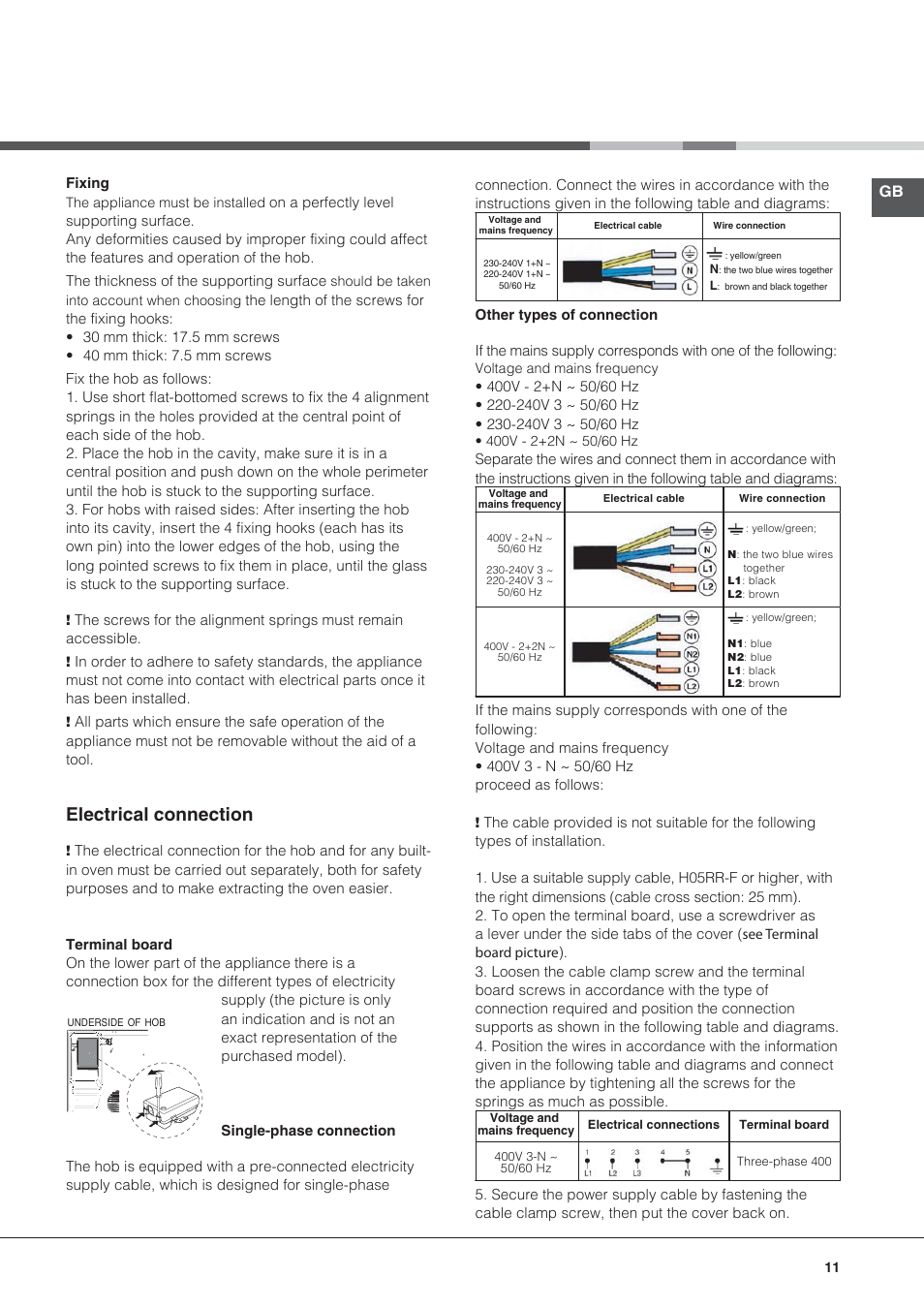 Electrical connection | Hotpoint Ariston KRO 642 TO B User Manual | Page 11 / 84