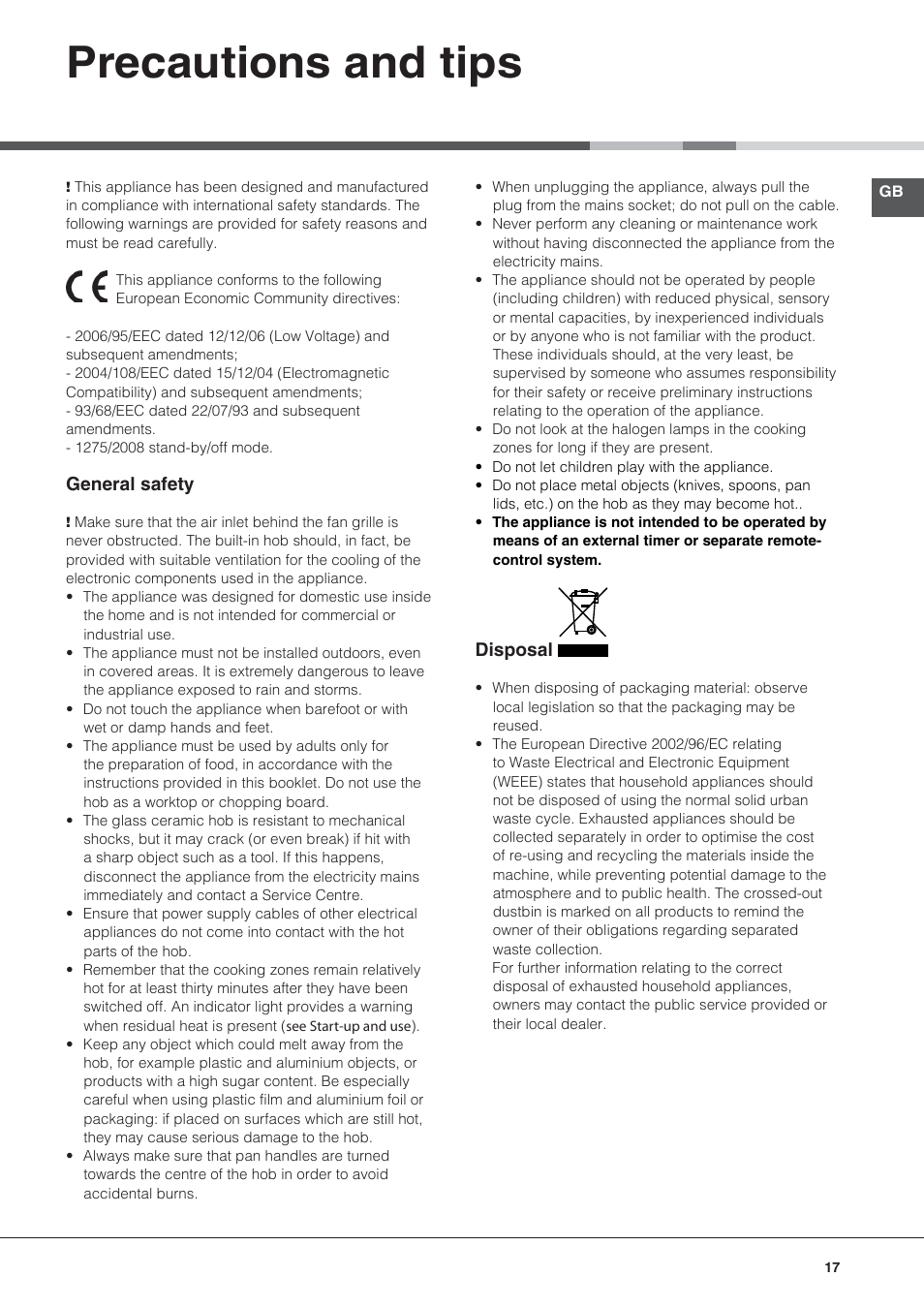 Precautions and tips | Hotpoint Ariston KRO 642 TO B User Manual | Page 17 / 84