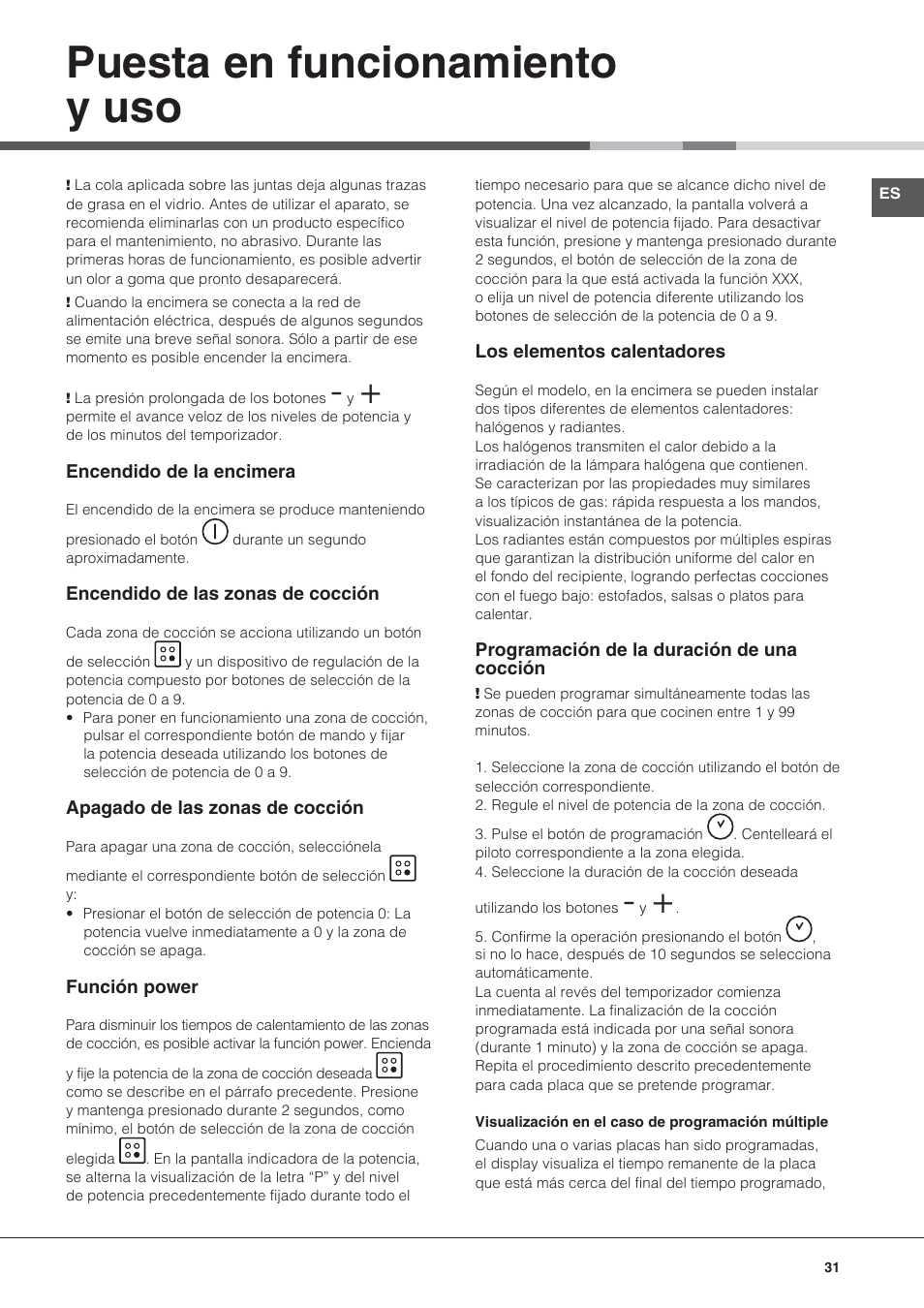 Puesta en funcionamiento y uso | Hotpoint Ariston KRO 642 TO B User Manual | Page 31 / 84