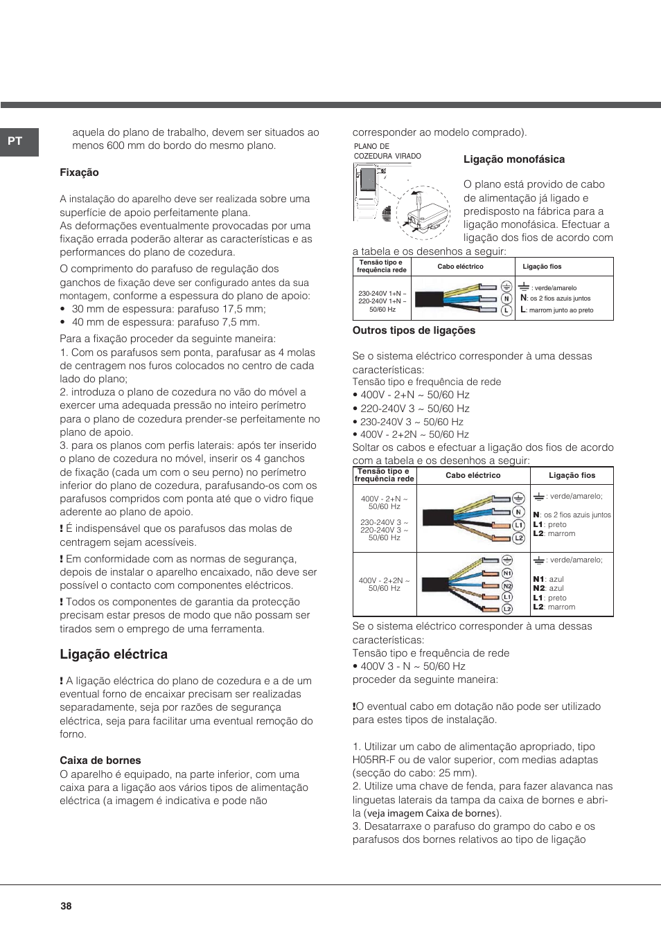 Ligação eléctrica | Hotpoint Ariston KRO 642 TO B User Manual | Page 38 / 84