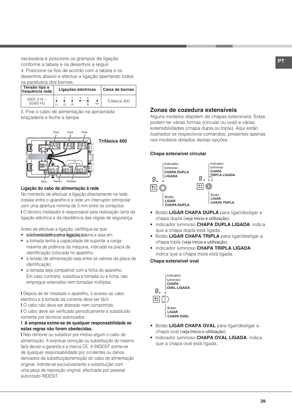 Zonas de cozedura extensíveis | Hotpoint Ariston KRO 642 TO B User Manual | Page 39 / 84
