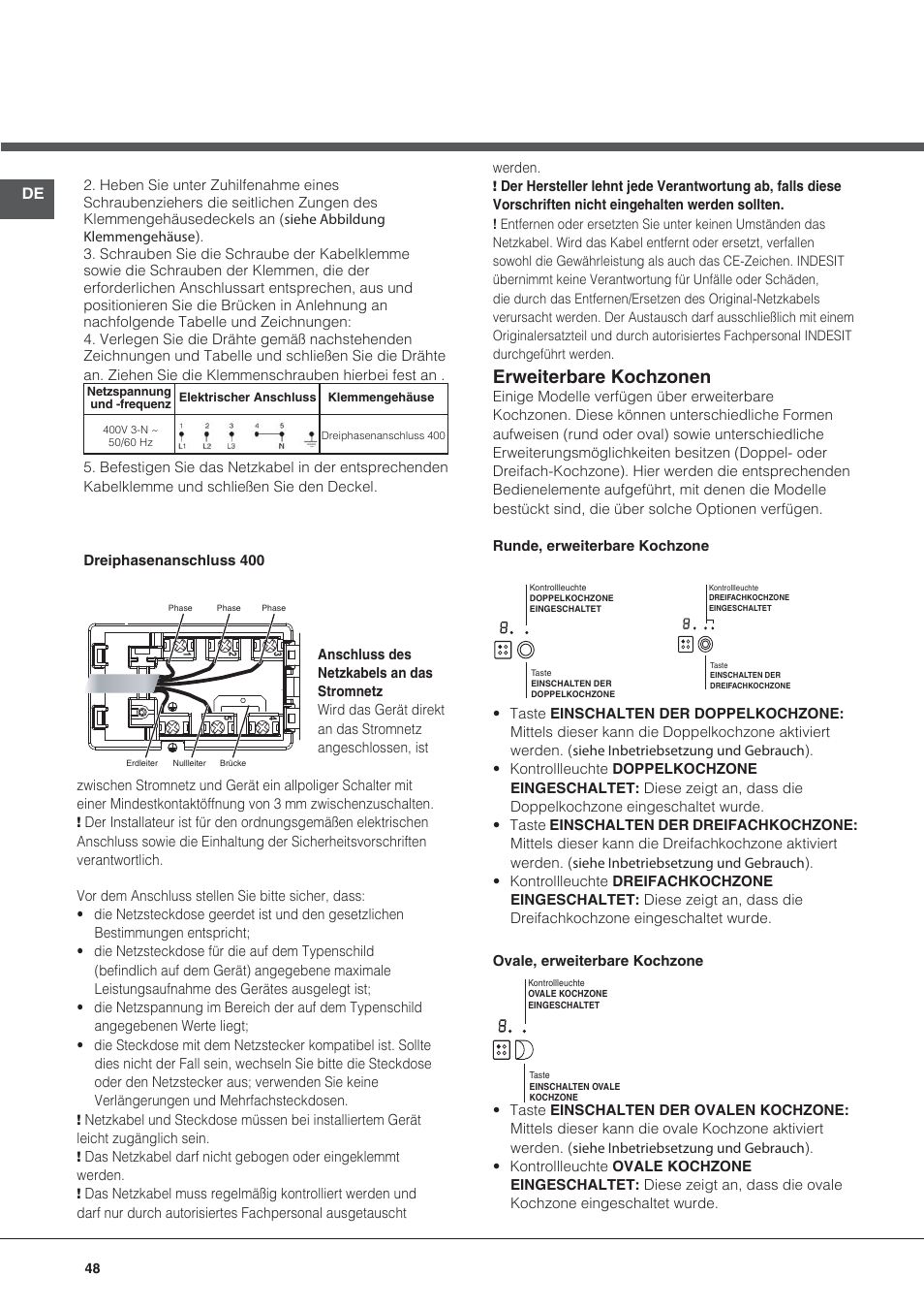 Erweiterbare kochzonen | Hotpoint Ariston KRO 642 TO B User Manual | Page 48 / 84